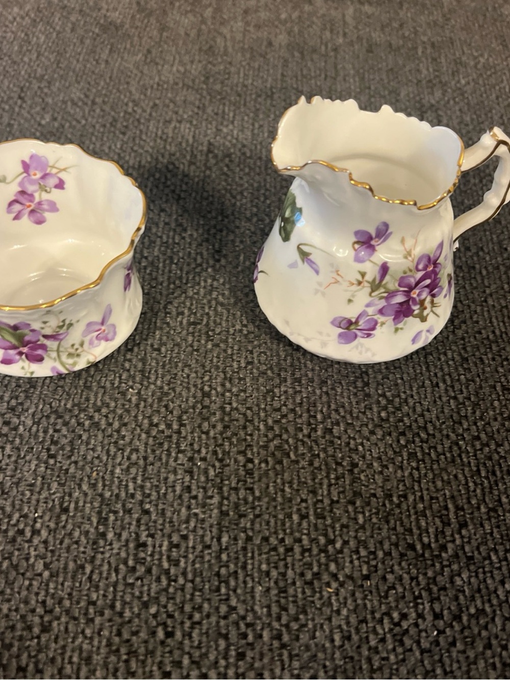 Victorian Violet’s Creamer and Sugar Bowl Set purple and Gold Trim
